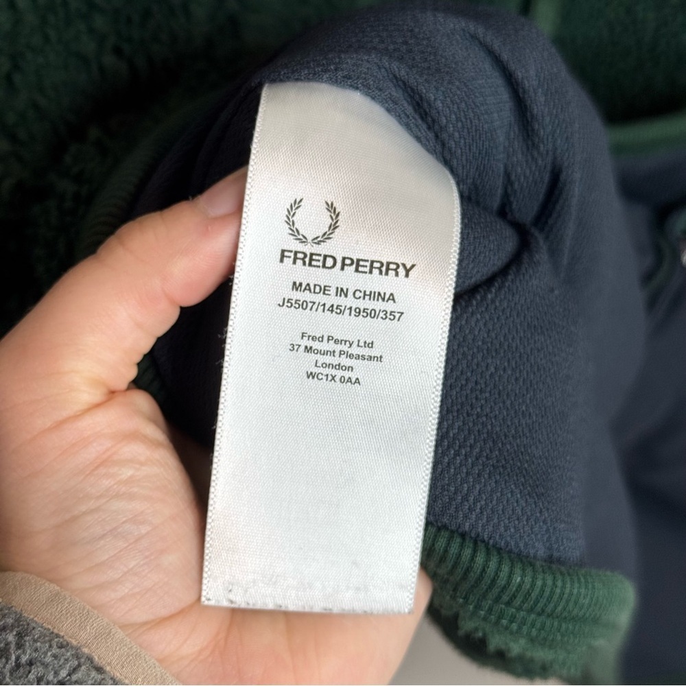 Fred Perry Men's Zip Through Borg Fleece In Green Full Zip Sherpa Jacket View 6